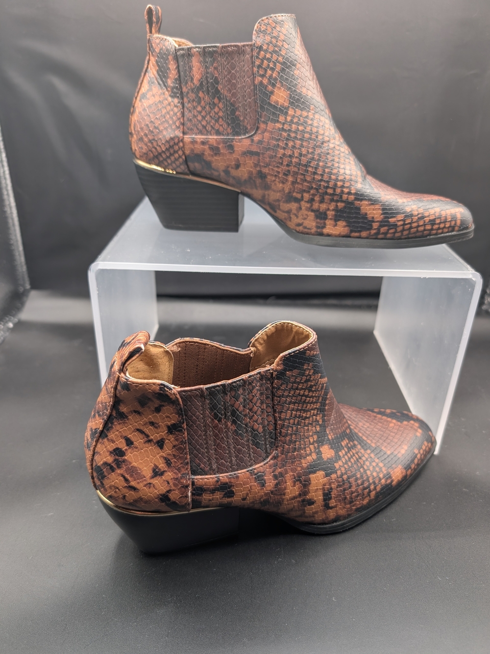 new directions Brown Snake-Print Chelsea Ankle Boots